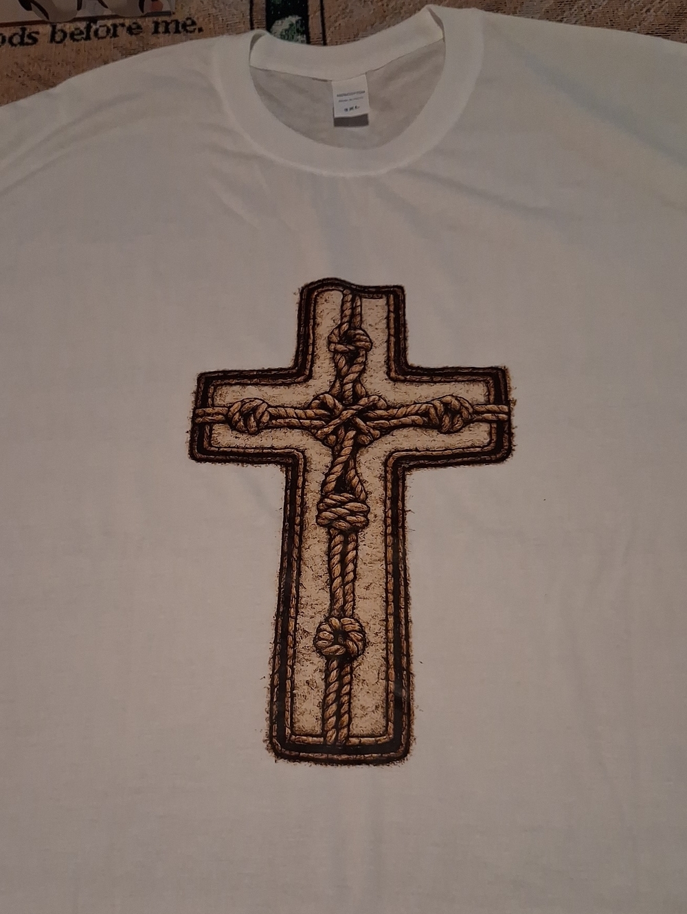 Cotton On White T-Shirt with Brown Rope Cross Graphic